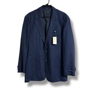 New Alan Flusser Blue linen Sport Coat Classic Tailored Look large